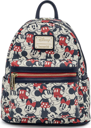 Loungefly Disney Mickey Minnie Mouse Mini Mochila Bolso AOP Rojo Azul Marino