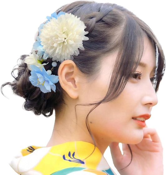 Baramoly YC008 Hair Ornament, Headdress, Yukata, Kimono, Kimono, Clip, Chrysanthemum, Dried Flowers, Stylish, Precise, Cute, Summer Festival, Fireworks Display, Flower Viewing, Graduation Ceremony