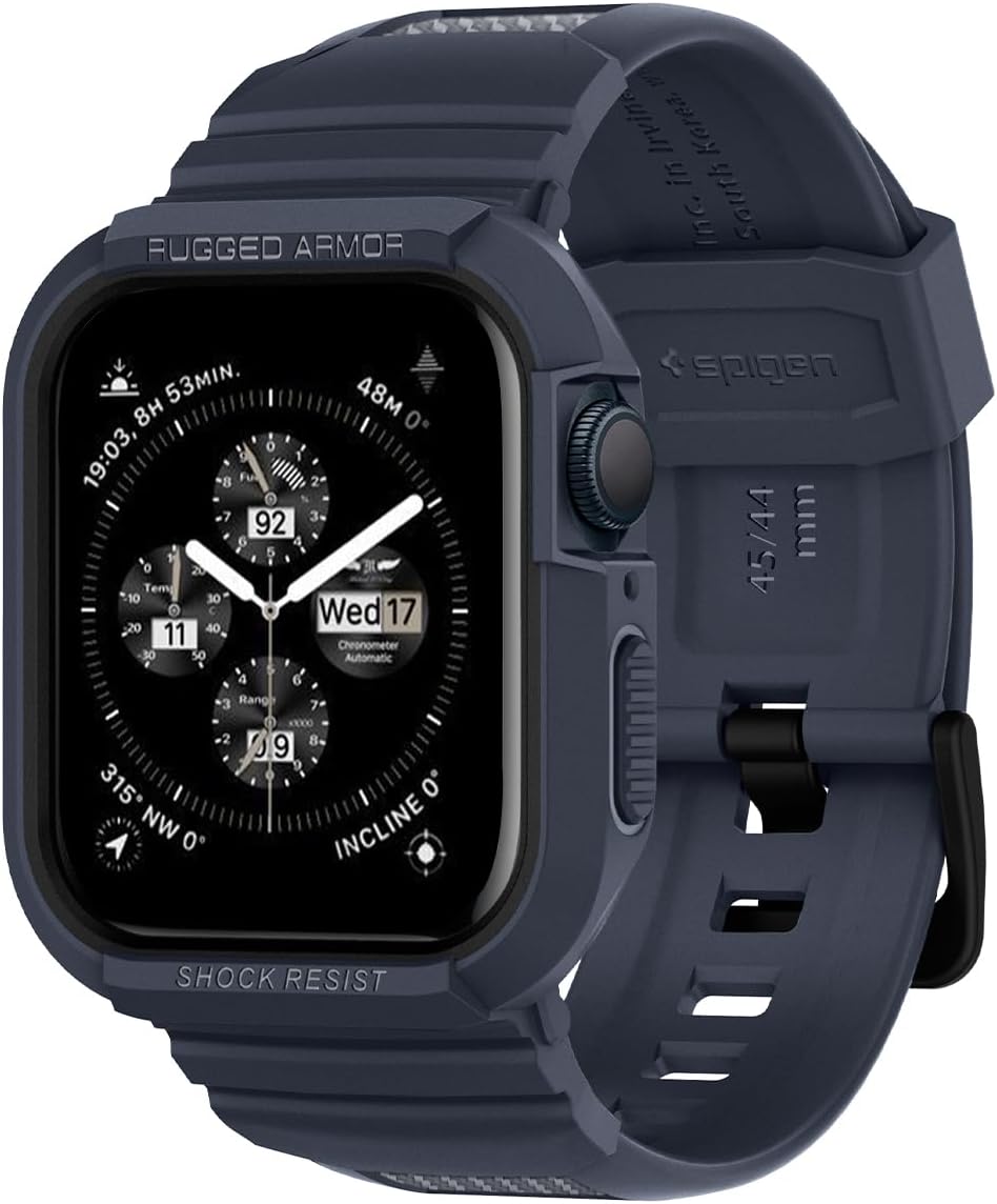 Spigen Apple Watch Band 45mm | 44mm Integrated Case Cover Shockproof PC TPU Dual Layer Sports Band Drop Shock Absorption Durable Scratch Resistant [Compatible with Series 9 / 8 / SE 2 / Series 7 / SE