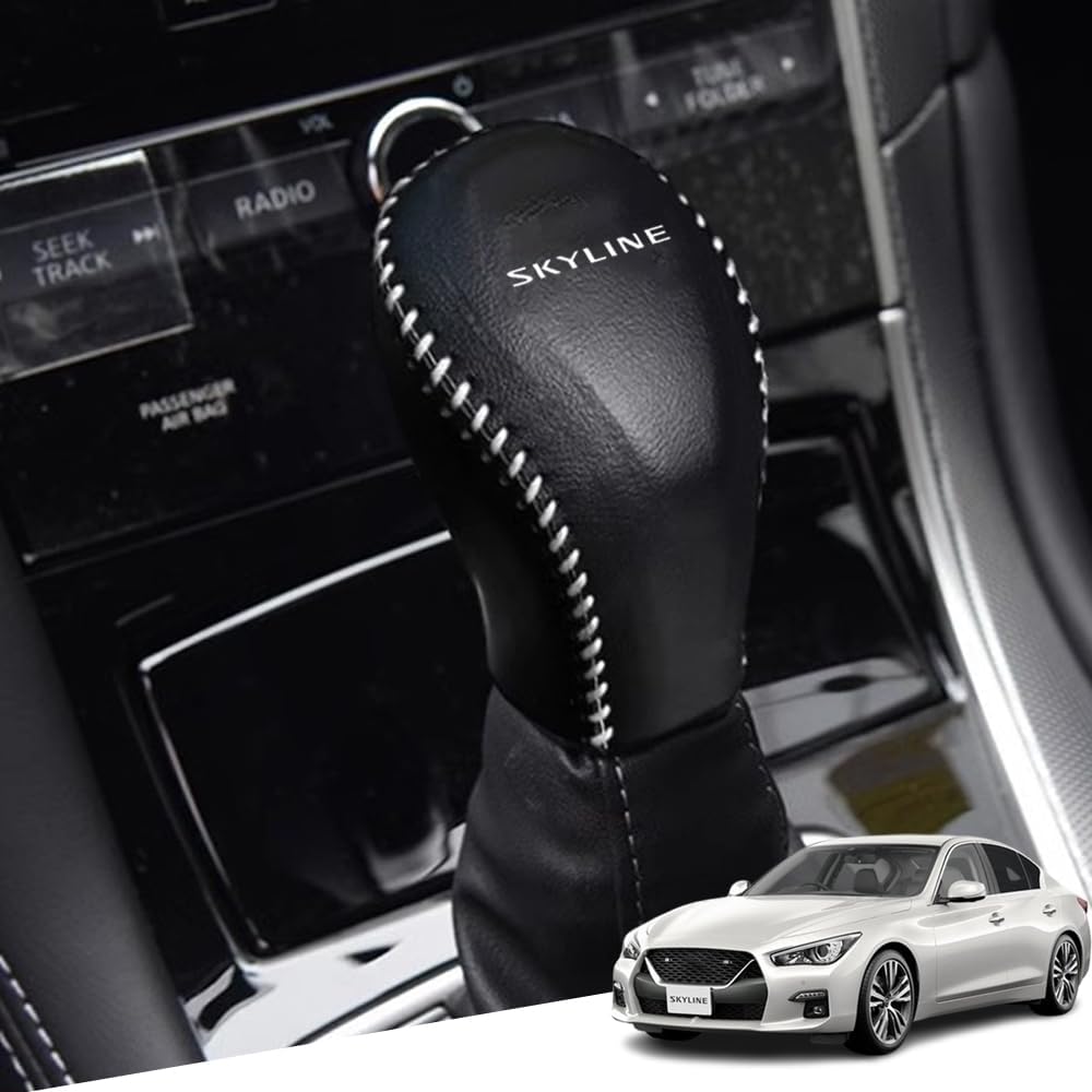 Genuine Leather Shift Knob Cover, Custom Interior Accessory, Scratch Prevention, Easy to Install, Vehicle-Specific Design, Black with Gray Stitching (See Compatible Vehicle Models)