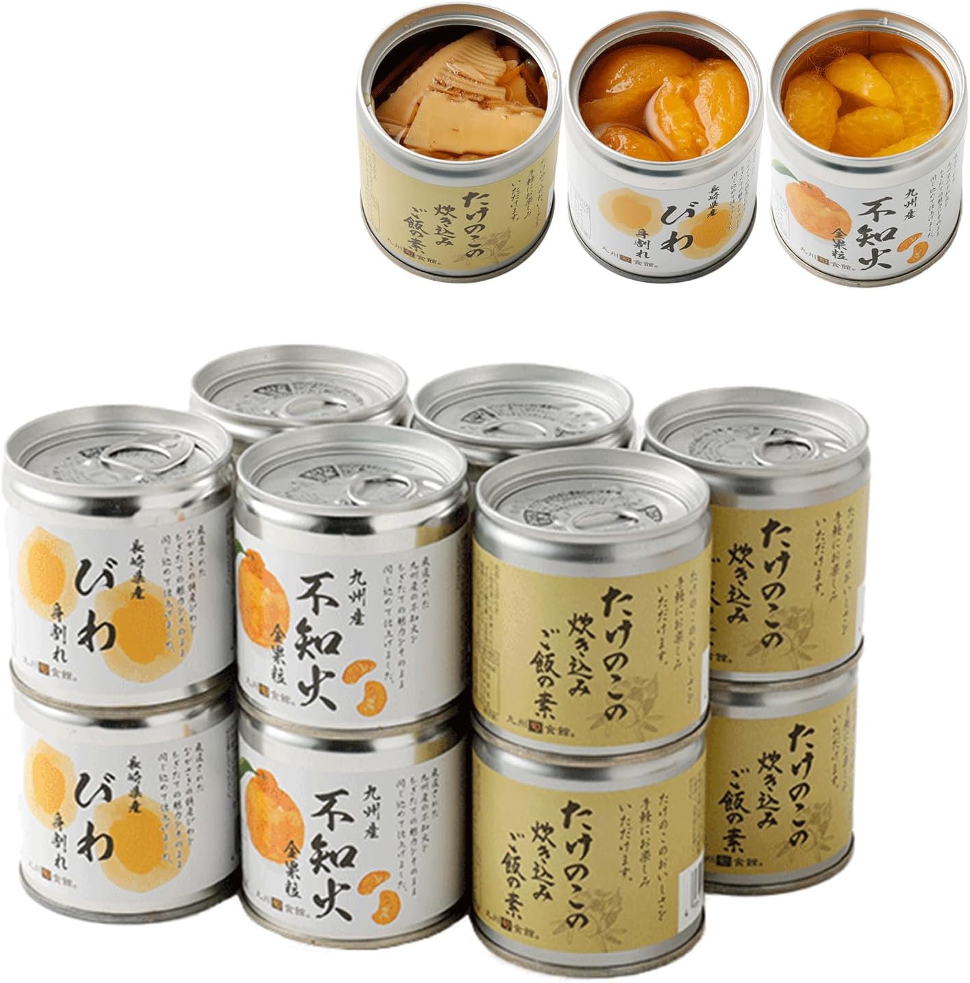 Kyushu Shun Shokan Canned Set, Made in Japan (Broken Biwa, Unknown Fire, Octopus Rice) 4 Cans Each, 12 Can Set, Gift