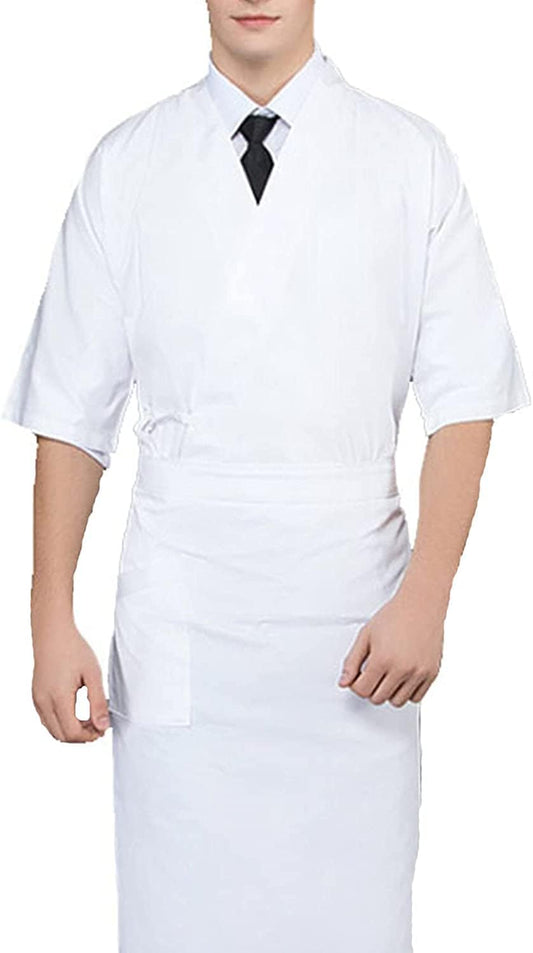 Stylish Uniforms Unisex Sushi Artisan Jacket, Sweat Absorbent, Breathable, Kimono, Cardigan, Kitchen Workwear (Color: White tops, Size: M-Medium)