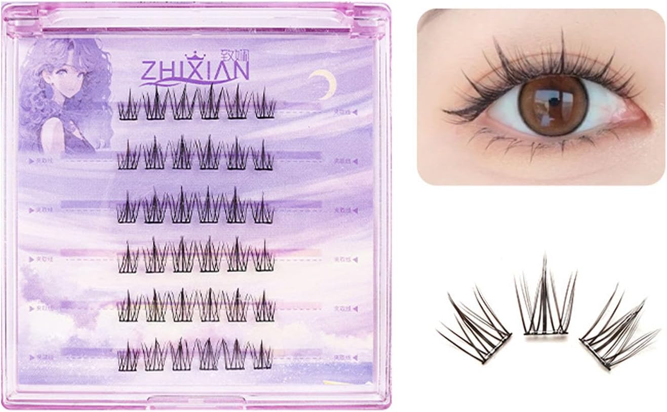 False Eyelash Parts, 6 Pairs 0.05 mm Extra Fine Axis, Transparent Axis, No Adhesive, Reusable, Natural, Beginners, Lightweight, Thin Makeup, Everyday Use, Office Lady, Suitable for Students (S-003)