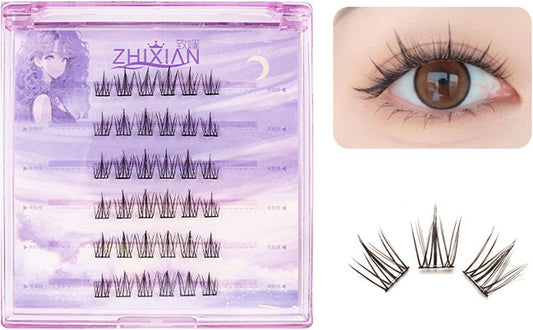 False Eyelash Parts, 6 Pairs 0.05 mm Extra Fine Axis, Transparent Axis, No Adhesive, Reusable, Natural, Beginners, Lightweight, Thin Makeup, Everyday Use, Office Lady, Suitable for Students (S-003)