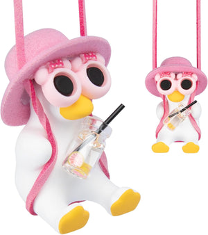 Adorno de pato oscilante para colgar en el auto, lindo pato colgante para el espejo del auto, accesorios rosas para el espejo retrovisor, decoración bonita para autos, accesorios divertidos para autos