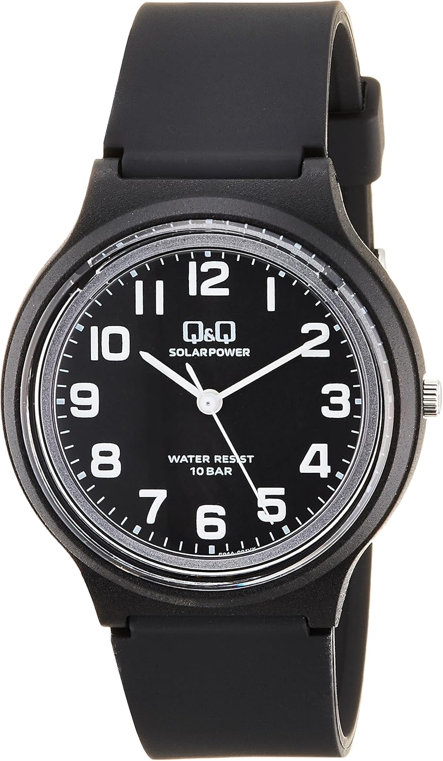 Citizen Q&Q Analog Solar Watch, 10 ATM Water-Resistant, Urethane Band, No Battery Replacement Needed, Lightweight, Easy-to-Read Dial, Simple E04A Series, black, Classic
