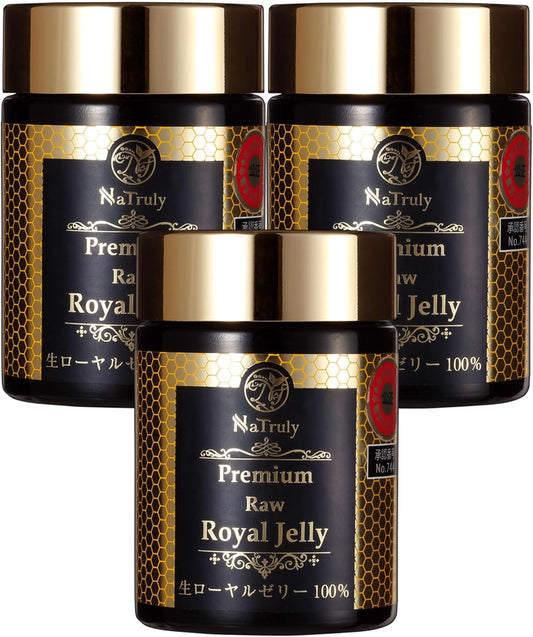 NaTruly Premium Raw Royal Jelly, 100% Raw Royal Jelly, 3.5 oz (100 g), Set of 3 Bottles, Frozen, Royal Jelly, Descentic Acid, High Tibetan Product, Additive-Free