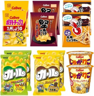 Kyushu Limited Calbee Candy Assortment Set, Kyushu Soy Sauce, Potatoes, Curl, Stiff-Aged Potatoes, Jagariko, Kappa Ebisen, 6 Types Assorted, Includes Thanksgiving Flyer