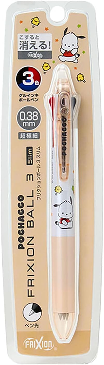 Sanrio 928011 FriXion Ball 3 Slim Pochacco Polycarbonate, Ball Diameter: 0.01 inch (0.38 mm), Ink Color: Black, Red, Blue Retractable