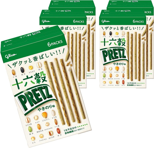 Ezaki Glico [16 Grain Pretz] (Yakinori Flavor), 2.1 oz (60 g) (6 Bags) x 5 Pieces, Individual Packaging, Snacks, Pretzels, Snacks, Snacks, Snacks Set, Beer, Highball, Snacks, Snacks, Pastry