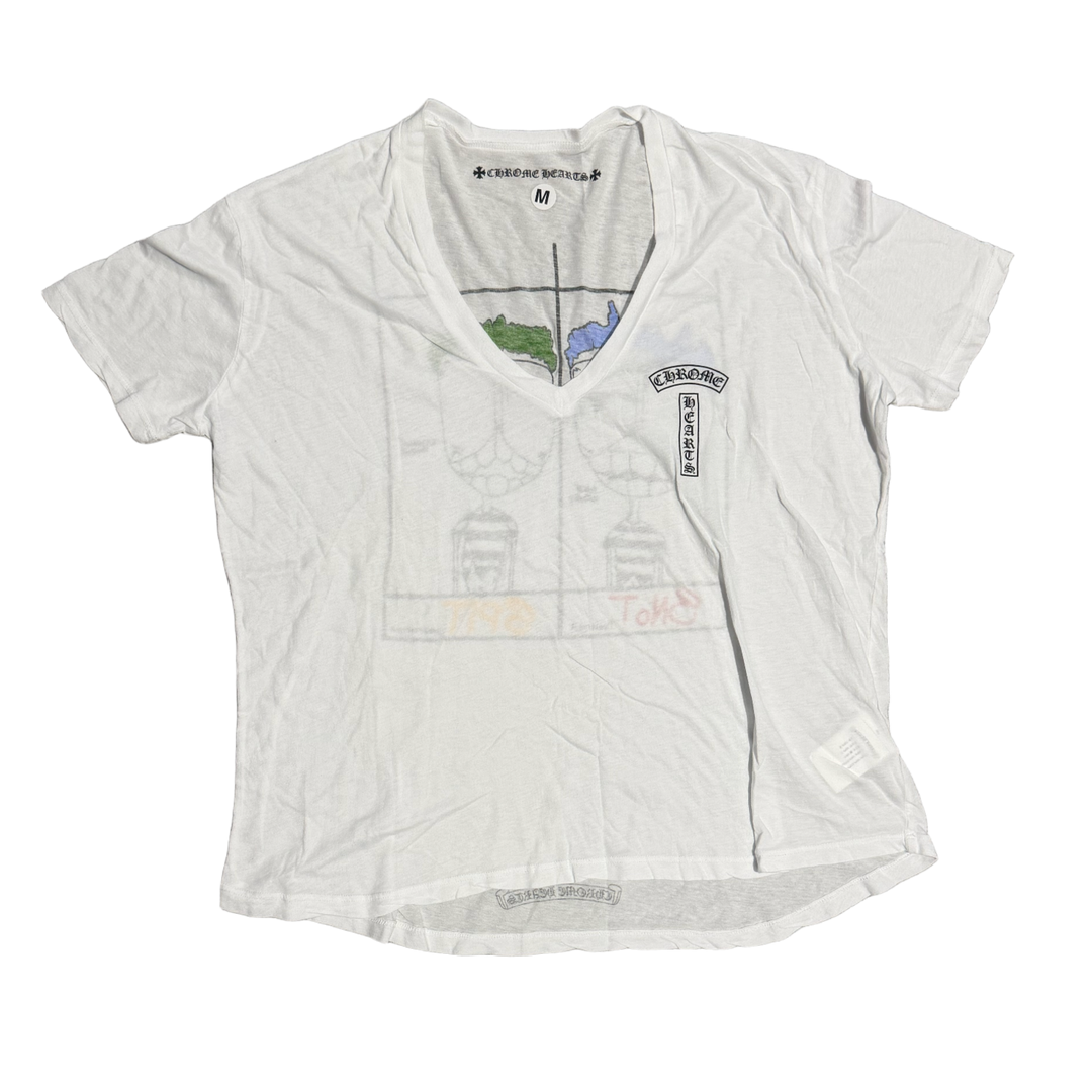 CHROME HEARTS MATTY BOY 'T-BAR SNOT' WHITE WOMENS V-NECK TEE