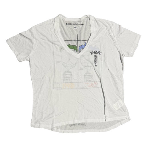 CHROME HEARTS MATTY BOY 'T-BAR SNOT' WHITE WOMENS V-NECK TEE