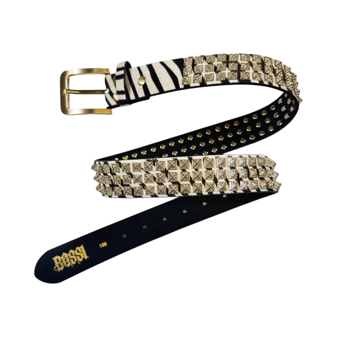 BOSSI 'GOLD ON ZEBRA' STUDDED BELT