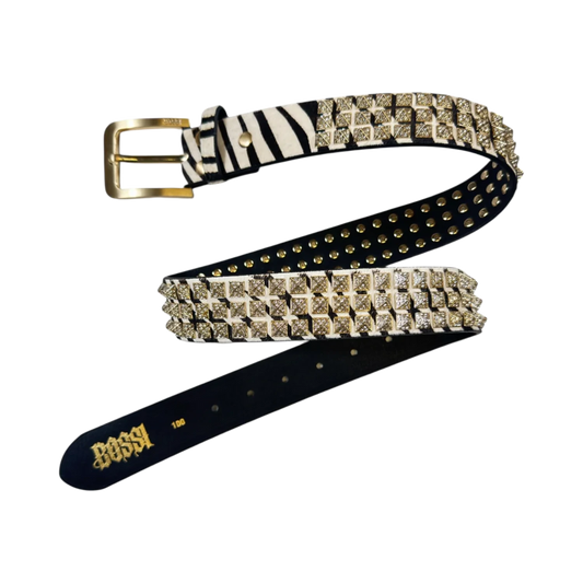 BOSSI 'GOLD ON ZEBRA' STUDDED BELT