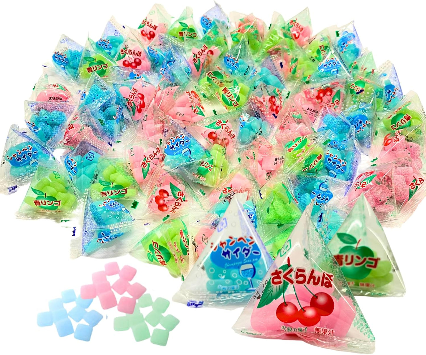 Kyoshin Seika Tetra Mochi Mix, 17.6 oz (500 g), Large Capacity, Individual Packaging Set (Cherry/Green Apple/Cider), Small Bag, Cute Sweets (K-Bright Hand Wipes)