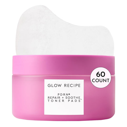 Glow Recipe PDRN+ - Almohadillas de tóner reparadoras y calmantes, almohadillas de tóner facial sin fragancia para pieles sensibles, reparación de barreras, reducción de enrojecimiento + hidratación