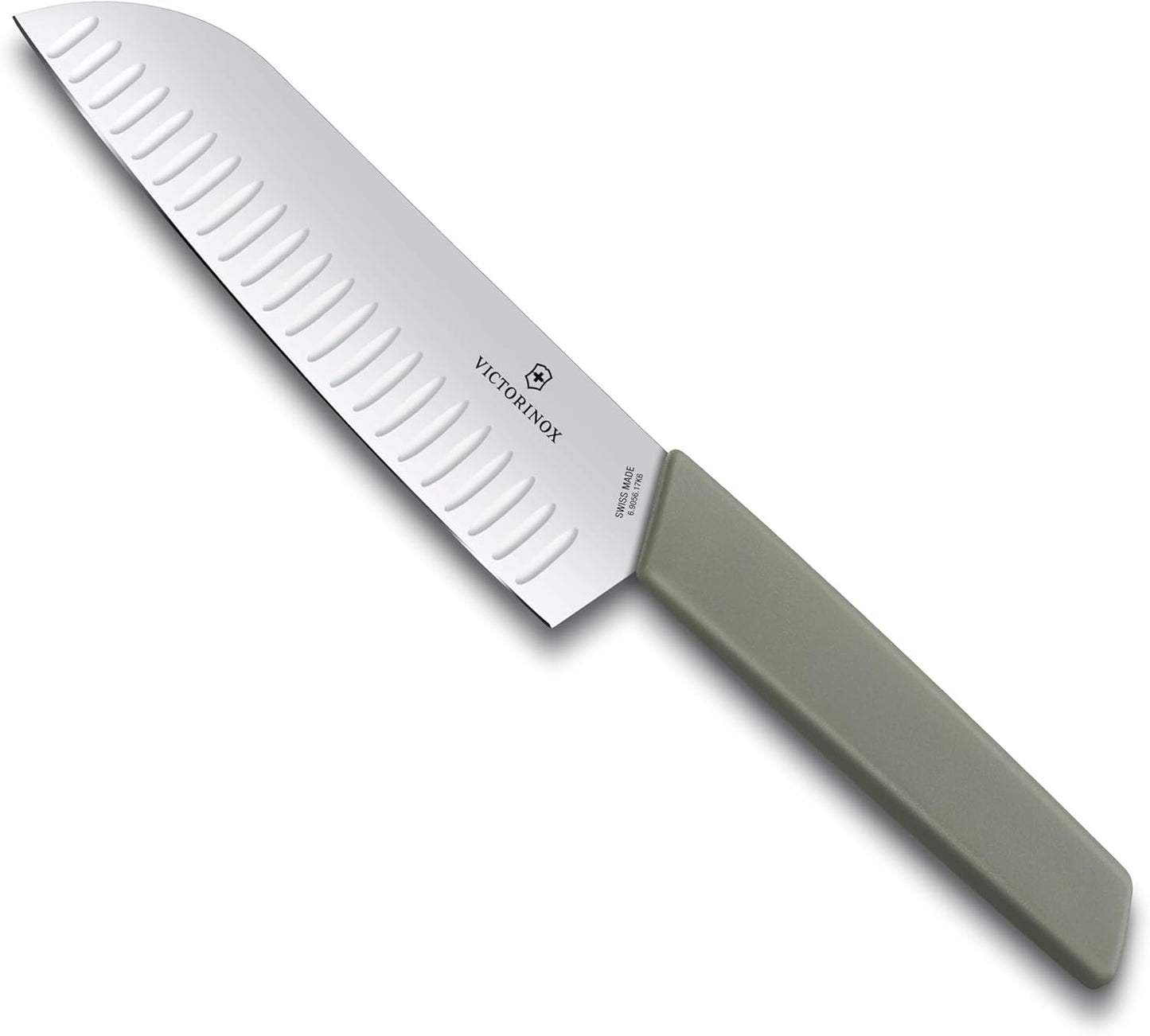 Victorinox 6.9056.17K6B Santoku Knife with Groove, 6.7 inches (17 cm), Olive, Swiss Modern All-Purpose Knife