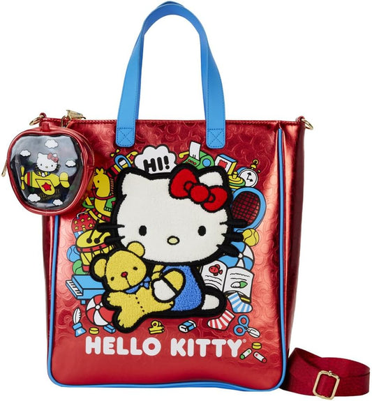 Loungefly Hello Kitty 50th Birthday Red Metallic Tote Bag with Coin Purse - Red, One Size