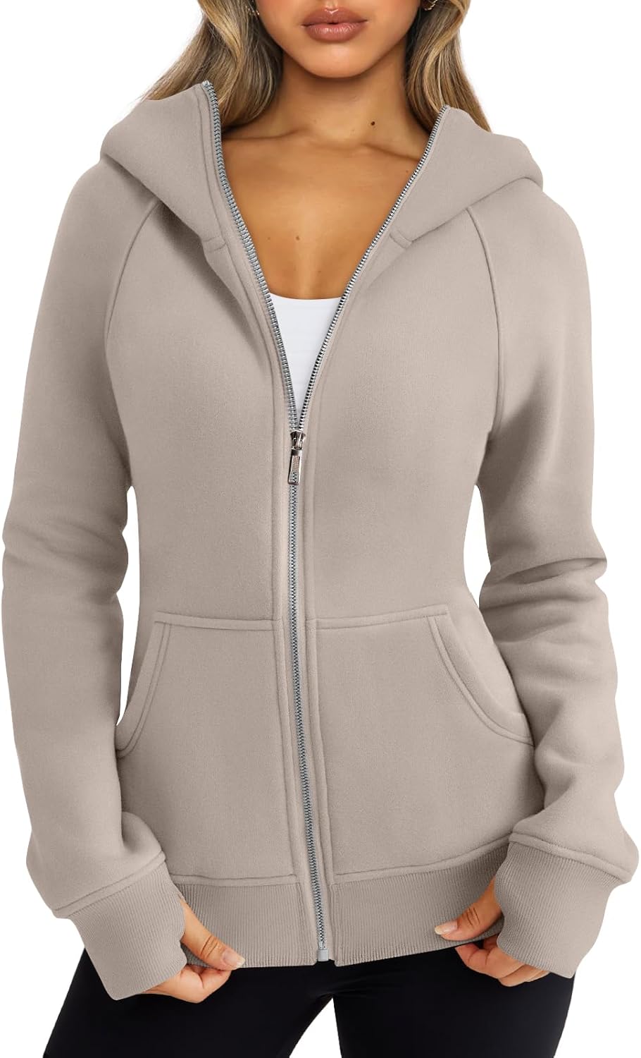Trendy Queen Sudaderas con capucha y cremallera para mujer, chaquetas de vellón, talla extragrande, moda de otoño e invierno