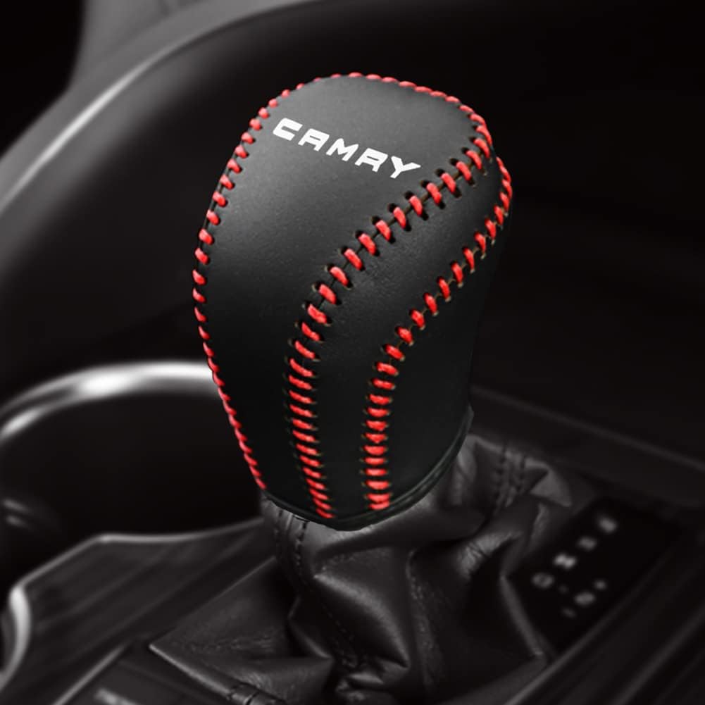Kayafar Toyota Camry 70 Series Dedicated Shift Knob Cover, Camry Shift Grip Cover, Leather Cover, Interior Parts, CMARY Emblem Garnish, Part, Nail Scratch Prevention, Compatible with 2017 - Camry 70