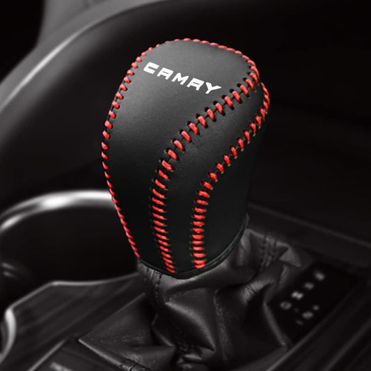 Kayafar Toyota Camry 70 Series Dedicated Shift Knob Cover, Camry Shift Grip Cover, Leather Cover, Interior Parts, CMARY Emblem Garnish, Part, Nail Scratch Prevention, Compatible with 2017 - Camry 70