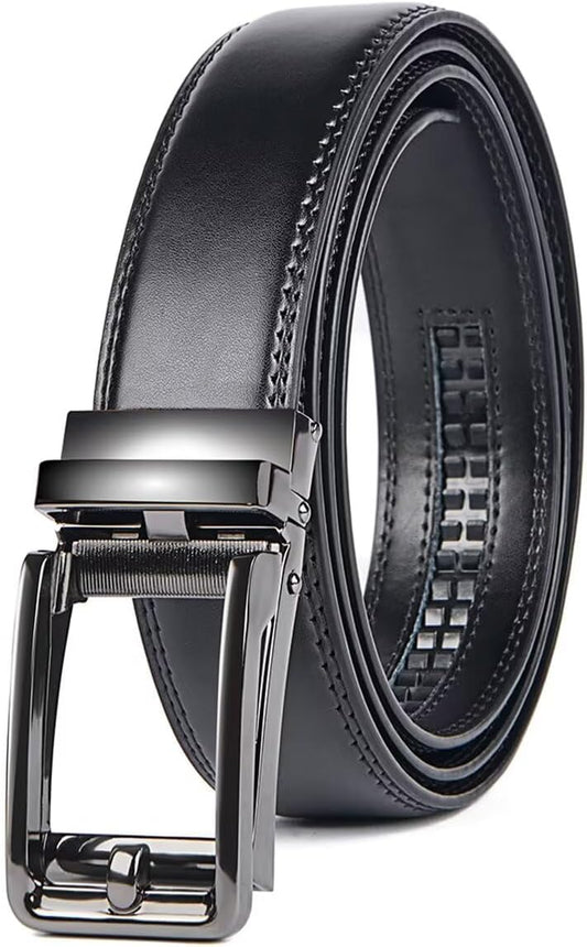 kamafy Men's Belt, Business Belt, Leather Belt, Automatic Lock, Stepless Adjustment Belt, Genuine Leather, Suit, No Holes, Multiple Sizes with Box