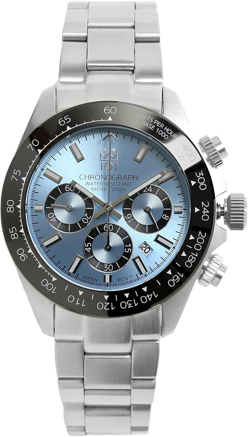 HYAKUICHI 101 Hyakuichi Divers Chronograph Watch, Men's Watch, Water Resistant to 20 ATM, Date Quartz, Ceramic Bezel SIB, Silver, Bracelet Type