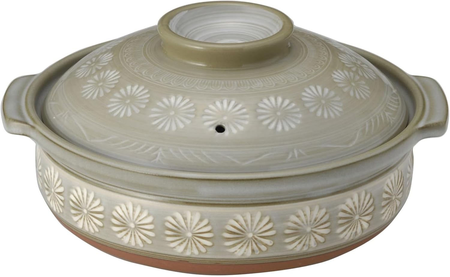 【正規品】 萬古焼 銀峯 土鍋 (深鍋) 10号 4-5人用 花三島 直火対応 保温性 日本製 21101