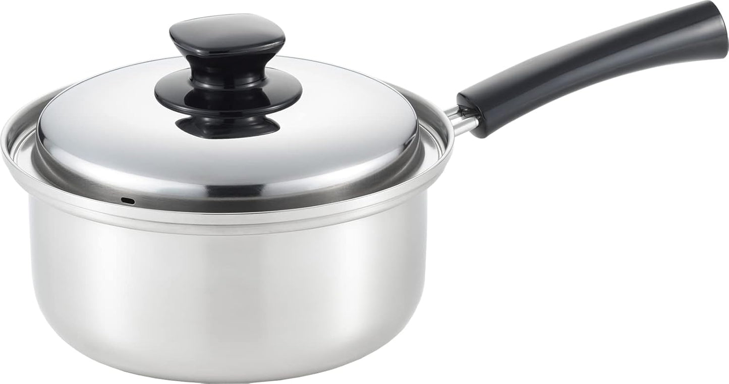Yoshikawa SJ3394 Single Handle Pot 7.1 inches (18 cm), 2.5 Lid, Includes Lid, Compatible with Induction and Direct Fires, Integrated Tsubame Sanjo, Made in Japan