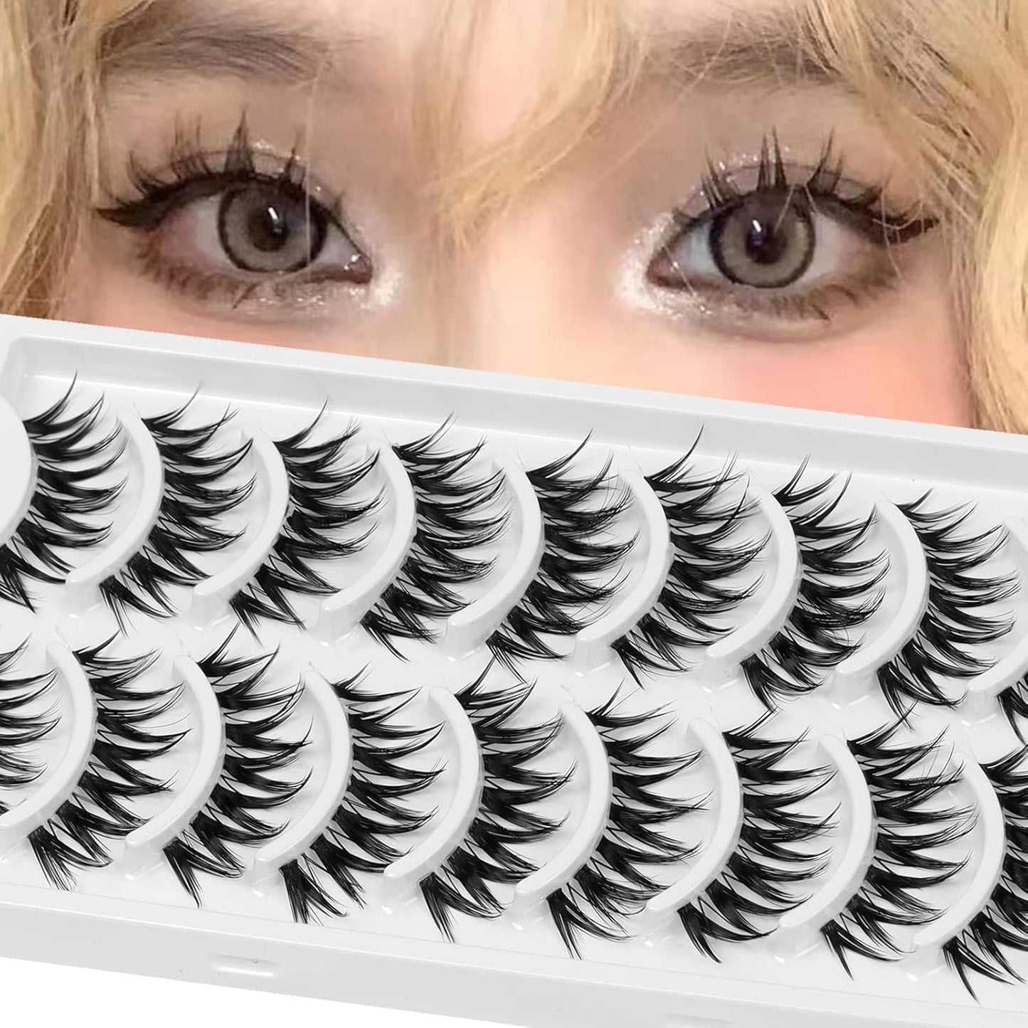 10 Pairs Cat Eye Lashes Clear Band Fluffy Natural False Eyelashes 3D Soft Volume Lashes Look Like Eyelash Extensions Reusable Fake Min Crush (C01)