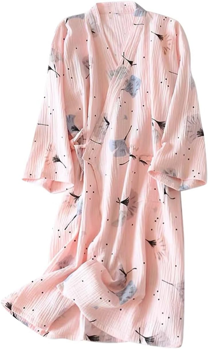WULFUL Bathrobe, Women's Gown, 100% Cotton, Double Gauze, Yukata, Japanese Style Pajamas, Bathout, Loungewear, Loungewear, Sleepwear, Cute, Floral Pattern, Jinbei Style, Men's, Nightwear, Thin, For