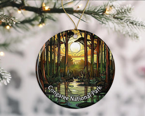 Adorno de Parque Nacional Congaree, adorno de aspecto de vitral, adorno de Navidad de parques nacionales, adorno de recuerdo, recuerdos de viaje, adorno de Navidad, regalo de cerámica impreso en ambos