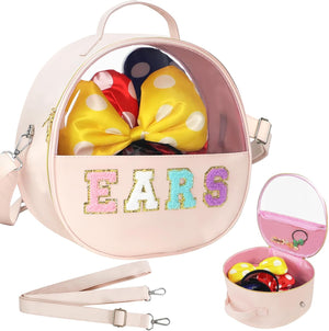 Estuche de Viaje Translúcido con Orejas de Ratón, Diadema de Letras de Chenilla Soporte para Orejas Organizador de Almacenamiento Impermeable de Accesorios para el Cabello para Mujeres