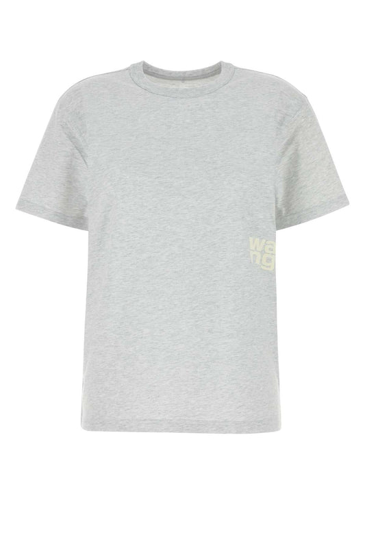 T By Alexander Wang Tによるアレクサンダー王メランジュライトグレーコットンTシャツ - Image 1
