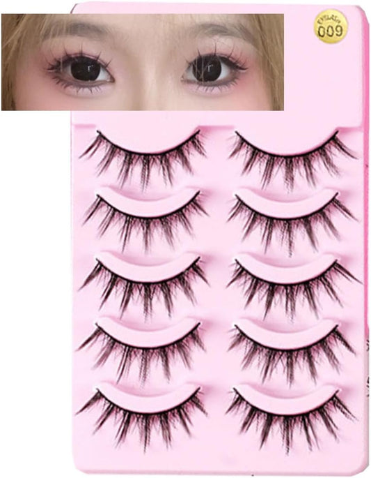 Set of 5 Devil False Eyelashes, Natural Nude Makeup, Cartoon Style 3D Bristles, Lightweight Design, Reusable (009)