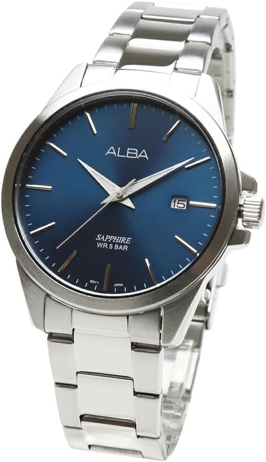 Seiko ALBA Alba Watch AS9J11X1 Navy Quartz Analog Date Calendar Stainless Steel Men Japanese Movement Business Watch Dress Watch, Stainless Steel Bracelet, navy, Bracelet Type