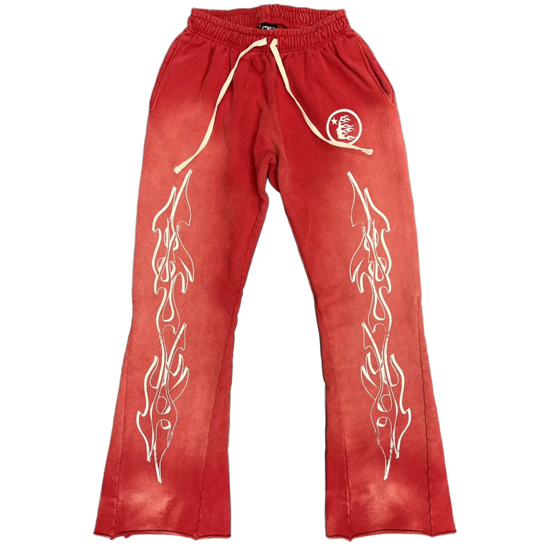 HELLSTAR STUDIOS FLAME FLARE SWEATPANTS 'RED'