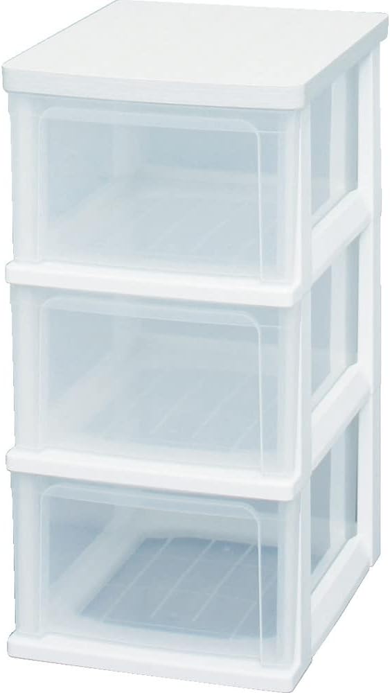 Iris Ohyama WTS-303 Chest, 3 Tiers, Ready to Use, Wooden Top Plate, Made in Japan, Width 12.8 x Depth 16.1 x Height 24.4 inches (32.4 x 41 x 62 cm), White, Plastic, No Assembly Required