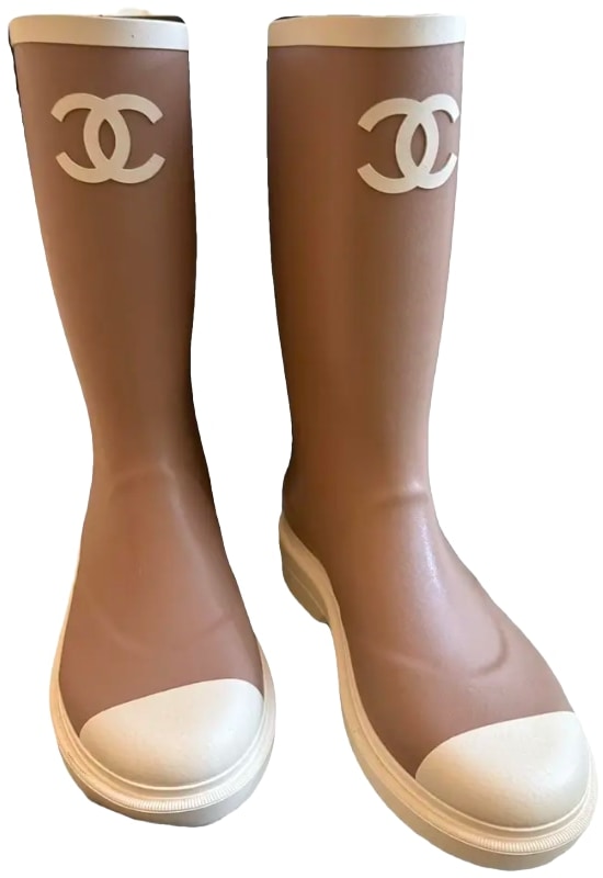 CHANEL 'PINK/WHITE' RUBBER RAIN BOOTS