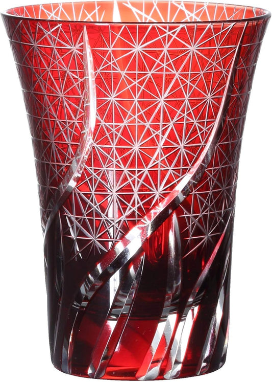 [QD-K2] Cutting Glass, Old Glass, Cup, Traditional Crafts, Dishwasher Safe (Red)