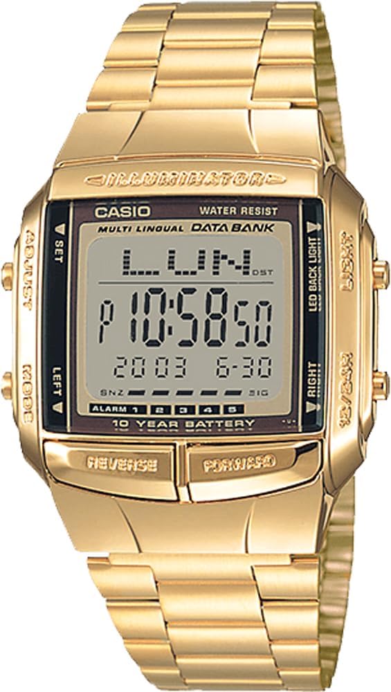 Casio Data Bank DATA BANK Telememo 30 Digital Wristwatch, DB-36 Series, Men's Overseas Model, Gold DB-360G-9A, Bracelet Type