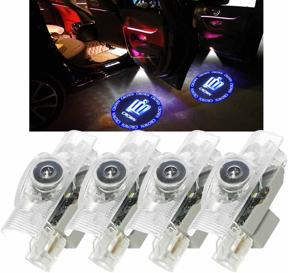 Crown Logo Curtain Lamp, Set of 4, Door Welcome Light, Courtesi Light, Curtain Projection, LED Logo Projection, 17/18/20/200/210 Series Crown Series Car Door Lamp Replacement Part for Crown C 4