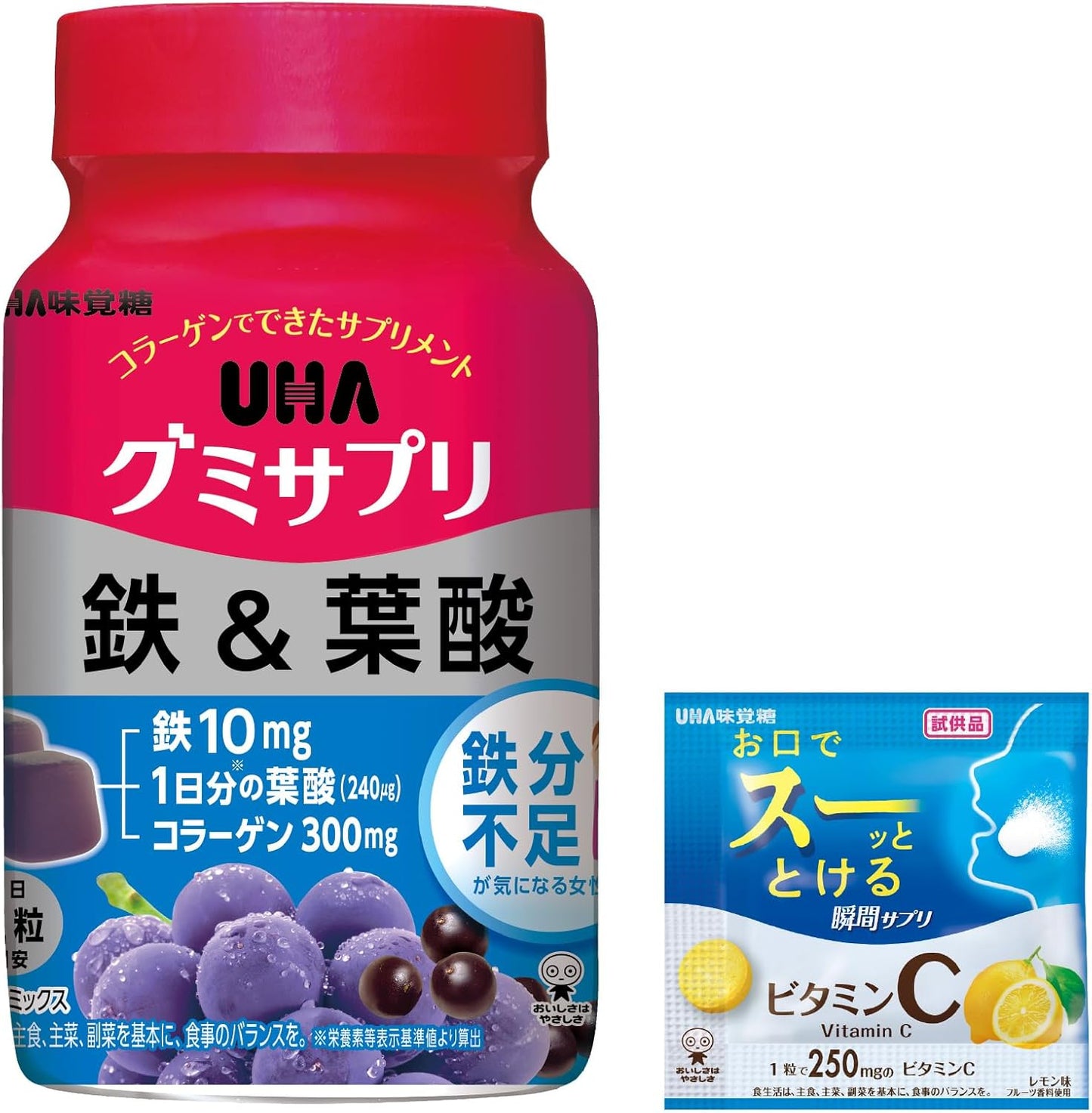 UHA Mikakutou Gummy Supplement Iron & Folic Acid 30-Day Supply (60 tablets) Acai Mix Flavor With Bonus