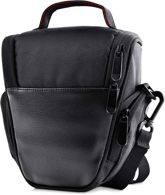 FOSOTO, Shoulder Camera Bag for Canon, Nikon, Sony, PU Leather (Black)