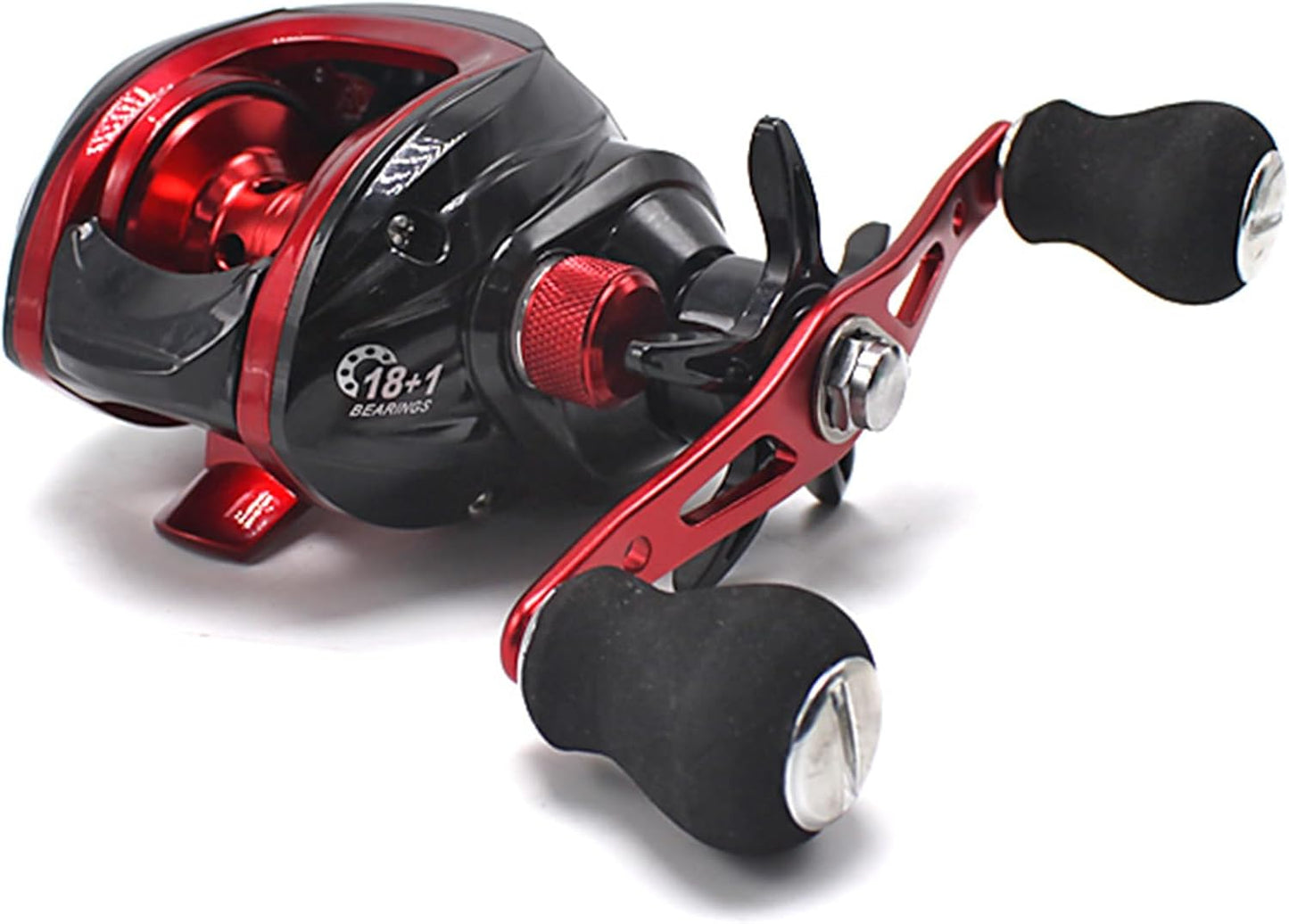 Wellvie Bait Reel Right Handle 18+1BB 7.2:1 Octopus Fishing Bass Fishing Boat Fishing Salt High Gear (Black x Red)