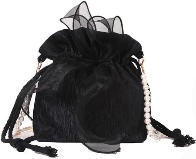 Harugio Women's Drawstring Bag, Shoulder Bag, Pochette, Drawstring Pouch, Pearl, Ribbon Pouch, Small, Mini, Cross-body, Stylish, Cute, Wedding, Coming-of-age Ceremony, Dress, Yukata, Kimono Trend