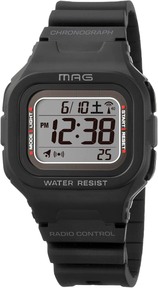MAG MW-550A BK Digital Wristwatch, Radio, Solar, Dual Power, Waterproof, Urethane Strap, Slightly Smaller, For Kids