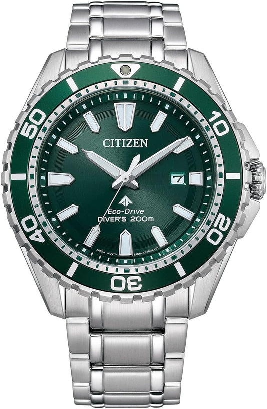 CITIZEN PROMASTER BN0199-53X Wristwatch, Waterproof, 658.6 ft (200 m), Eco-Drive, Men's, Outdoor, Luminous, Date and Second Hand, Marine, Diving, Green, Silver