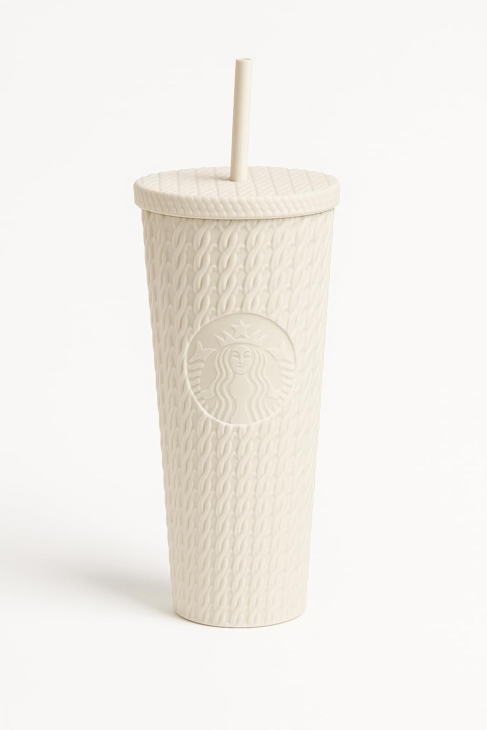 Starbucks - Vaso térmico de edición limitada con diseño de cable tejido blanco para otoño 2025, con pajilla, 24 onzas – Vaso frío de acero inoxidable para bebidas heladas y coleccionistas de temporada