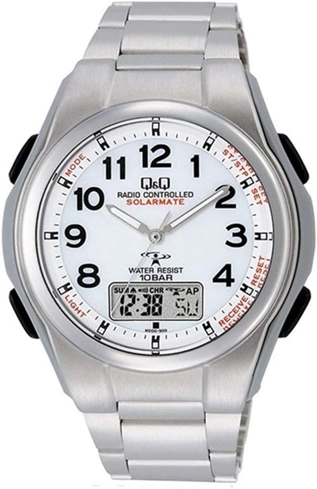 Citizen Q&Q Cue Men's Radio Solar, Analog Digital, Water Resistant to 10 ATM, No Battery Replacement, No Time Adjustment, MD02-202, MD02-204, MD10-201, MD10-202, MD10-212 Wristwatch